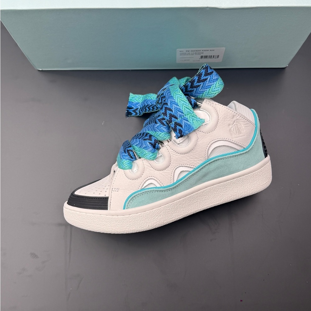 Women’s Low-Top Sneakers with Blue & Teal Braided Laces - Picture 8 of 10